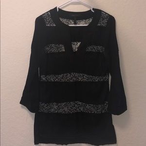 BCBG Black Lace and Silk Tunic Blouse